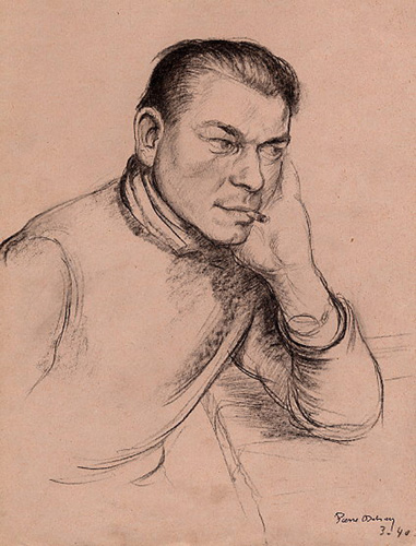 Aisne Drôle de guerre 1940 Quentin dit le Branque. Crayon noir 370 x 210 Daté 3.40