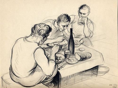 Captivité Allemagne 1941 Les morfalles du Kommando 637 Crayon noir 240 x 300
