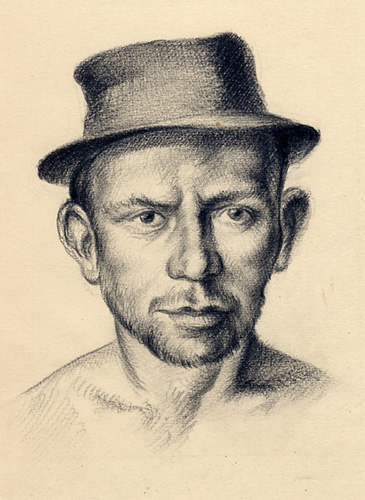 Captivité Allemagne 1941 Oscar, portrait au chapeau AK 637. Crayonj noir 285 x 210 Daté 6.07.41