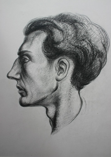 Captivité Allemagne 1941 Tozani, portrait de profil  AK 811. Crayon noir 470 x 340