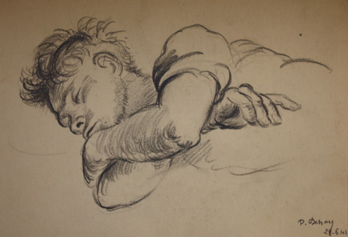 Captivité Allemagne 1941 Un prisonnier endormi sur son bas-flanc (1) Crayon noir 140 x 200 Daté 29.06.41