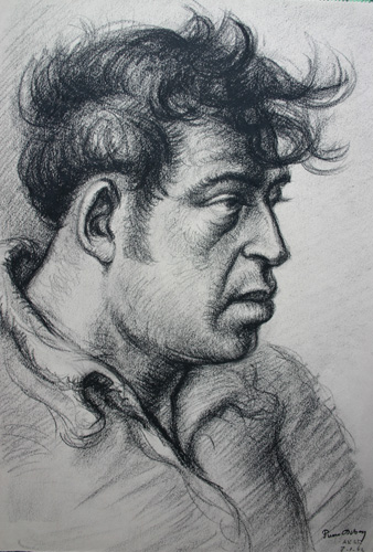 Captivité Allemagne 1942 Le Marseillais, portrait de profil AK 637 Craie noire 400 x 270 Daté 8.01.42
