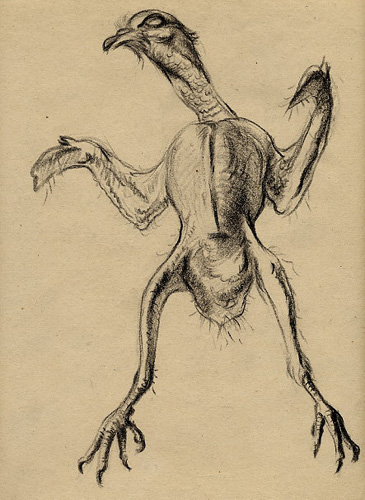 Captivité Allemagne 1942 Le festin, un poulet déplumé AK 811 Craie noire 340 x 262 Daté Septembre 42