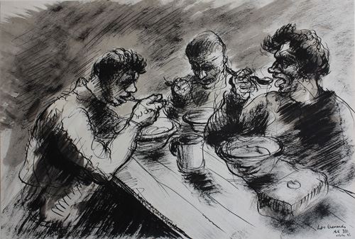 Captivité Allemagne 1942 Les crevards à table AK 811. Lavis et plume. 270 x 400. Daté Octobre 42