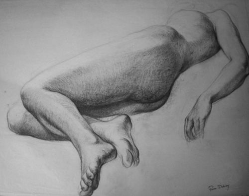1938 Dessin à la craie noire. Etude de nu féminin allongé. Croquis d'Académie. Plzce des Vosges 470 x 590 Daté 12-38