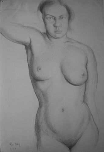1938 Dessin à la craie noire. Nu féminin de face. Croquis d'Académie. Place des Vosges 560 x 400 Daté 5-38