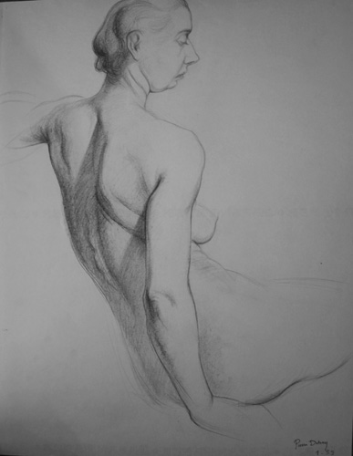 1939 Dessin au crayon noir. Nu féminin de trois-quart dos. Croquis d'Académie. Place des Vosges 560 x 400 Daté 1-39